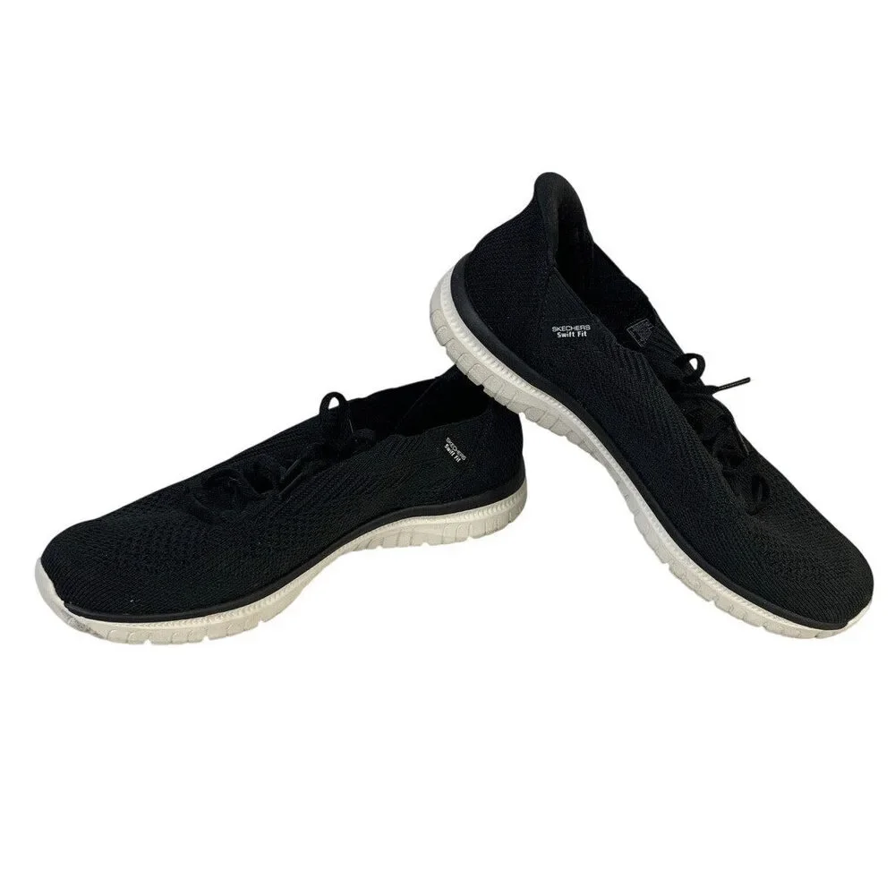 Sketchers Womens Size 10 Black Swift Fit Sneakers Lace Up Slip On Shoes